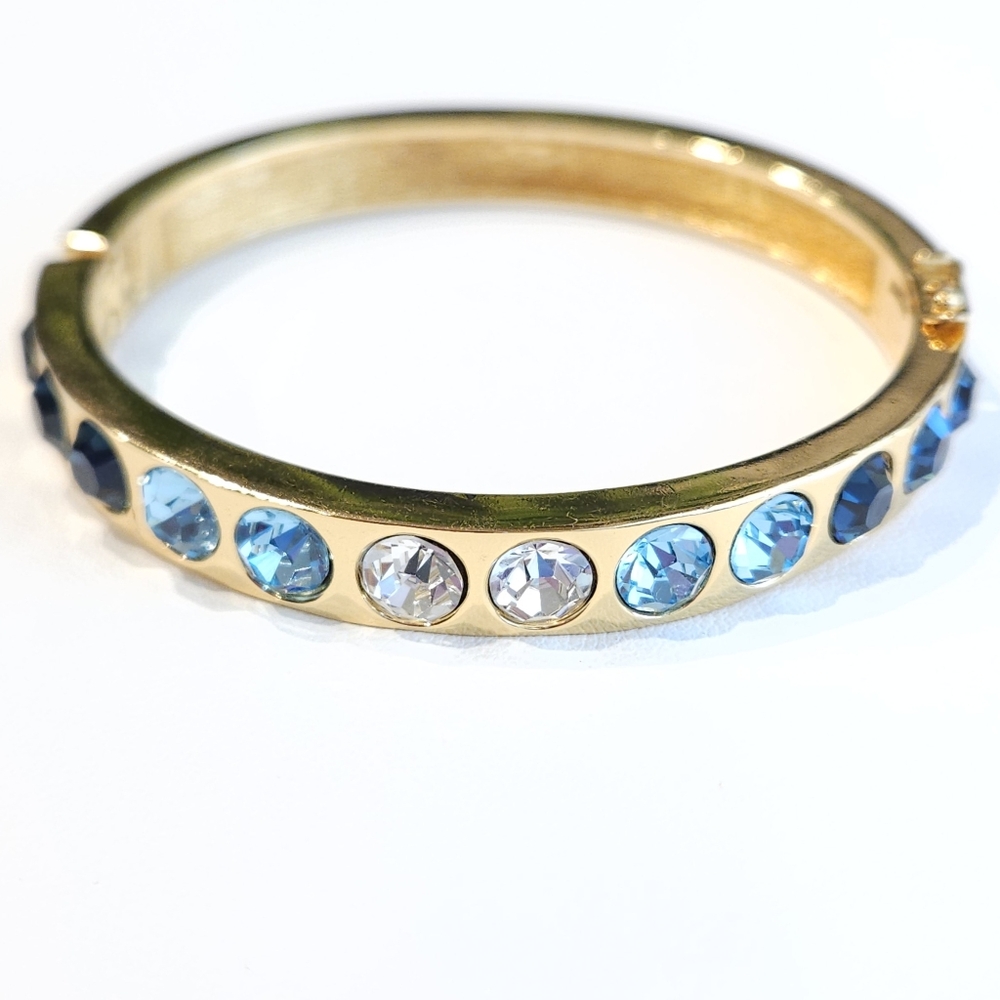 Christian Dior Bracelet Vintage Swarovski Blue Crystal Chr.Dior Gold Bracelet - Picture 2 of 16